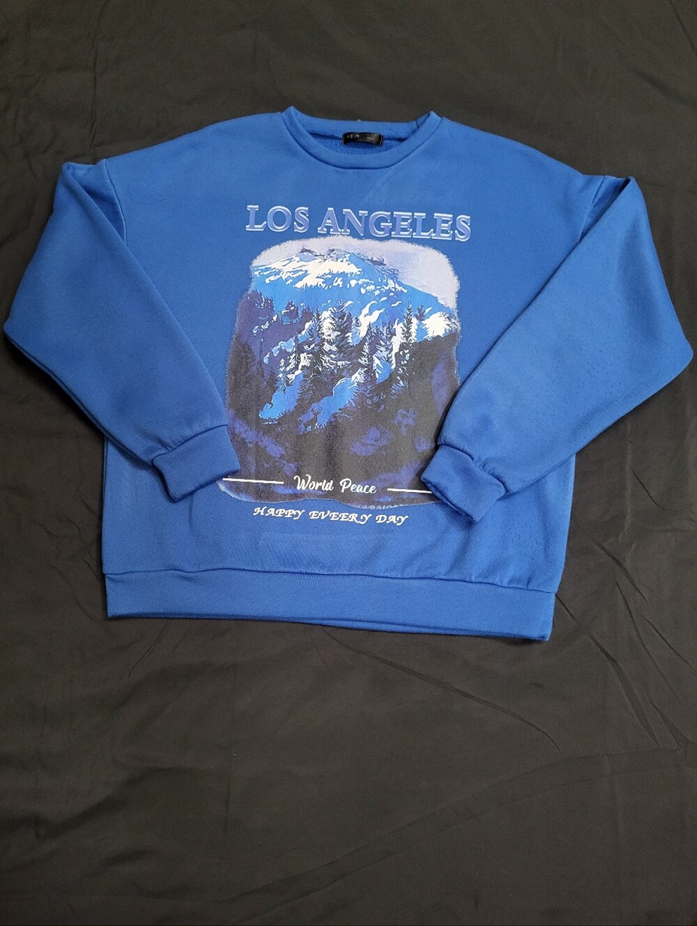 Shein Los Angeles World Peace Royal Blue Graphic Sweater Women Size Small